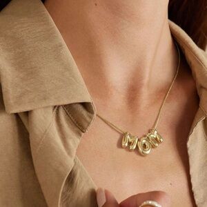 NEW 14K Gold Plated Bubble Gold 'MOM' Necklace